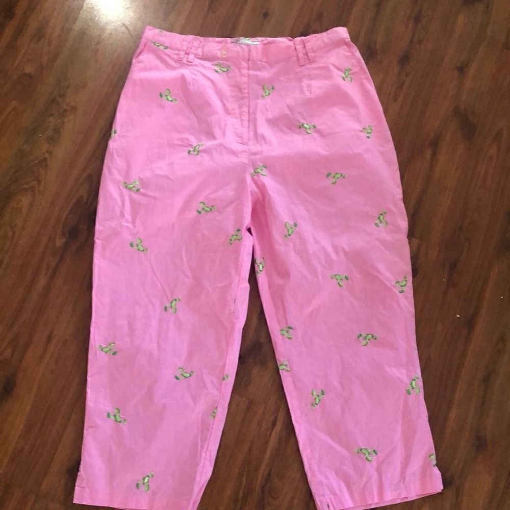 Preppy Pink and green lobster cotton pants capris ￼ELCC size L